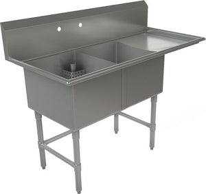 Tarrison - 57" 16 Gauge Two Compartment Sink with Right Drainboard - TA-CDS218R16-KIT