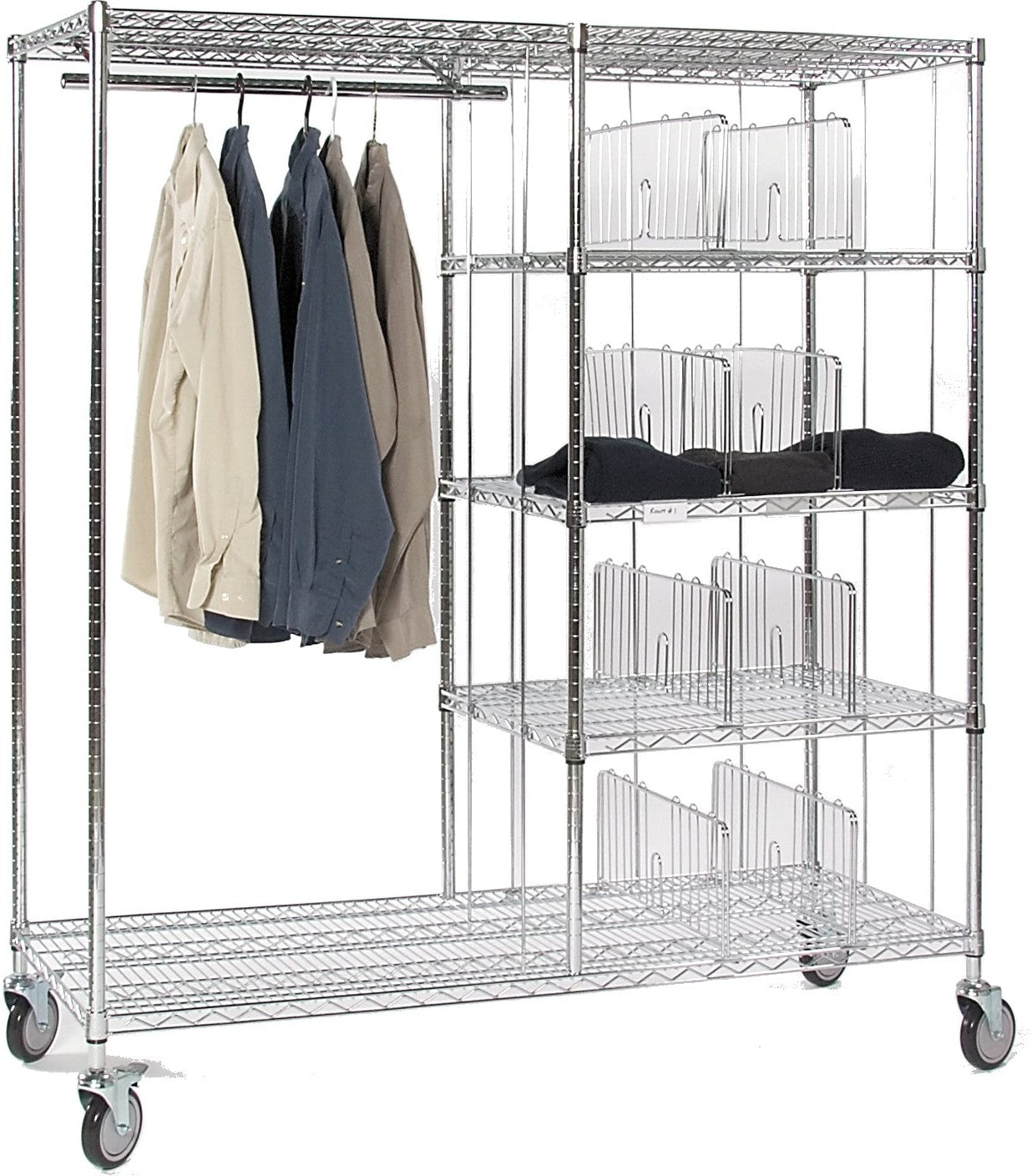 Tarrison - 60" x 24" x 69" Apparel Cart with 12 Compartments & 30" Hanging Bar - AC2460-12C