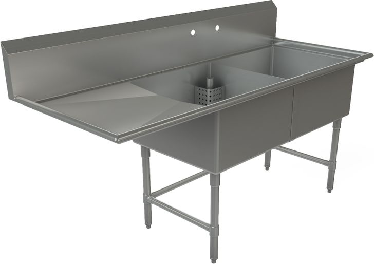 Tarrison - 75" 16 Gauge Two Compartment Sink with Left Drainboard - TA-CDS224L16-KIT