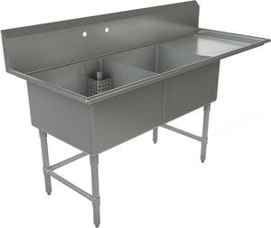 Tarrison - 75" 16 Gauge Two Compartment Sink with Right Drainboard - TA-CDS224R16-KIT