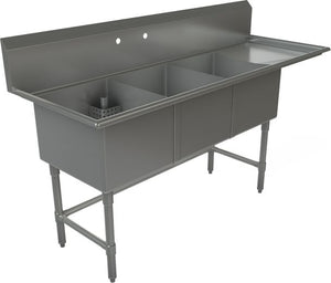 Tarrison - 75" 18 Gauge Three Compartment Sink with Right Drainboard - TA-CDS318R-KIT