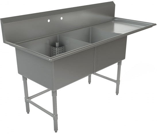 Tarrison - 75" Sink with 2 Compartments and 24"W x 24"L Bowl with 24" Right-Hand Drainboard - 18 Gauges - TA-CDS224R-KIT