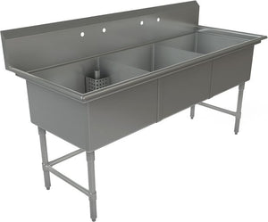 Tarrison - 78" 16 Gauge Three Compartment Sink without Drainboard - TA-CDS32416-KIT