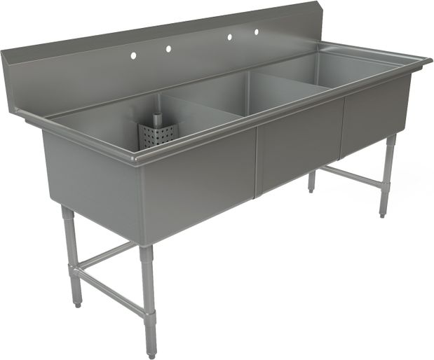 Tarrison - 78" 18 Gauge Three Compartment Sink without Drainboard - TA-CDS324-KIT