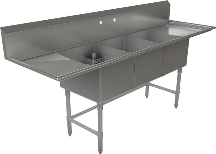 Tarrison - 90" 16 Gauge Three Compartment Sink with Left & Right Drainboard - TA-CDS318LR16-KIT