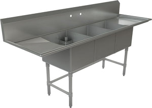 Tarrison - 90" 16 Gauge Three Compartment Sink with Left & Right Drainboard - TA-CDS318LR16-KIT