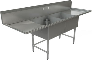 Tarrison - 96" 16 Gauge Two Compartment Sink with Bothside Drainboard - TA-CDS224LR16-KIT