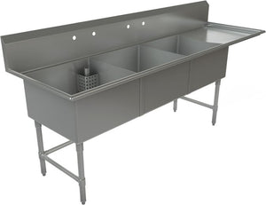 Tarrison - 99" 18 Gauge Three Compartment Sink with Right Drainboard - TA-CDS324R-KIT