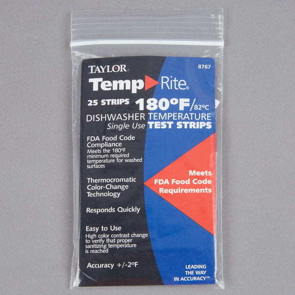 Taylor - TempRite™ Dishwasher Temp Test Strips, Pack of 25 - 8767J