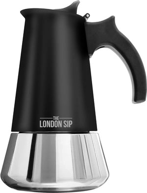 The London Sip - 10 Cup Black Stainless Steel Stovetop Espresso Coffee Maker - EM10B