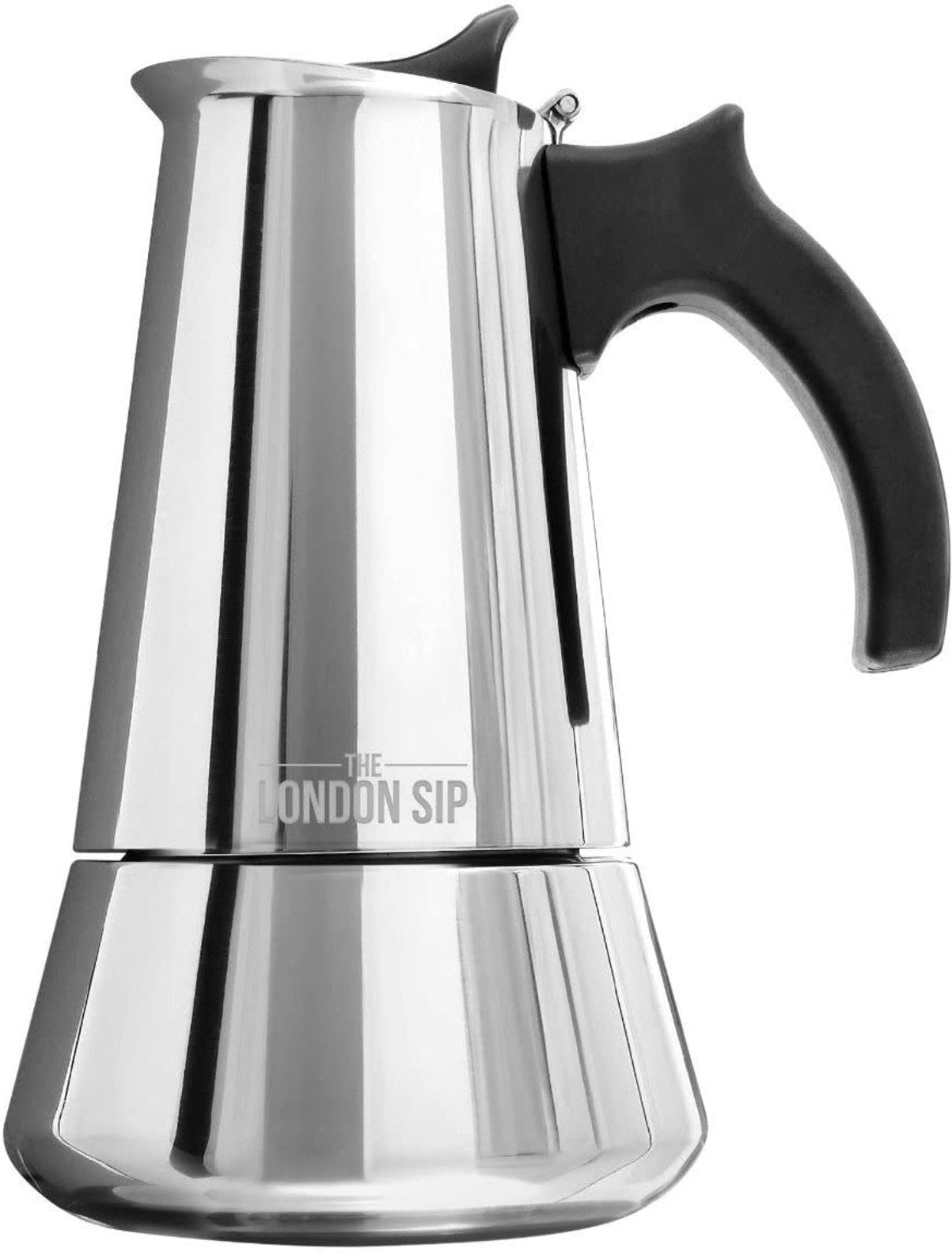 The London Sip - 10 Cup Silver Stainless Steel Stovetop Espresso Coffee Maker - EM10S