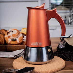 The London Sip - 3 Cup Copper Stainless Steel Stovetop Espresso Coffee Maker - EM3C