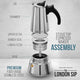 The London Sip - 3 Cup Silver Stainless Steel Stovetop Espresso Coffee Maker - EM3S