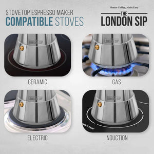 The London Sip - 6 Cup Silver Stainless Steel Stovetop Espresso Coffee Maker - EM6S