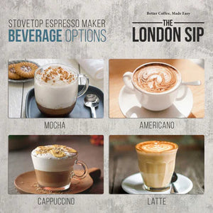 The London Sip - 6 Cup Silver Stainless Steel Stovetop Espresso Coffee Maker - EM6S