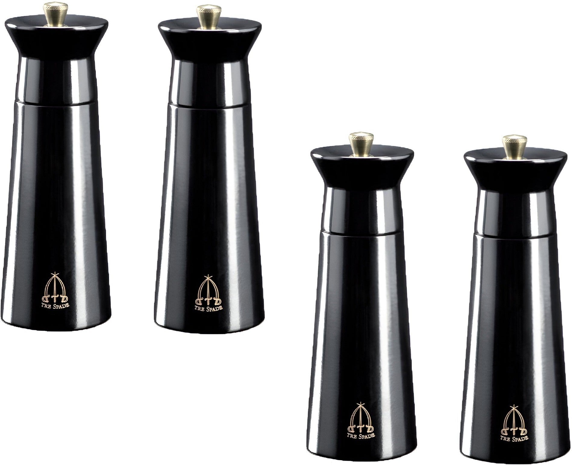 Tre Spade - 15 cm Black Beech Wood Pepper Mill, Pack of 4 - 43690