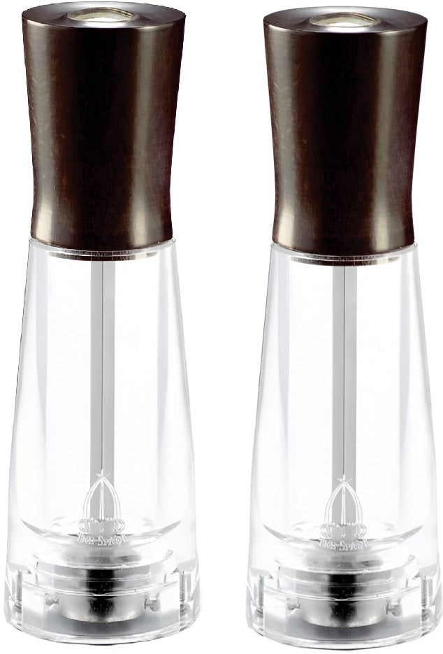 Tre Spade - 15 cm Dark Beech Wood & Acrylic Resin Base Pepper Mill, Pack of 2 - 43670