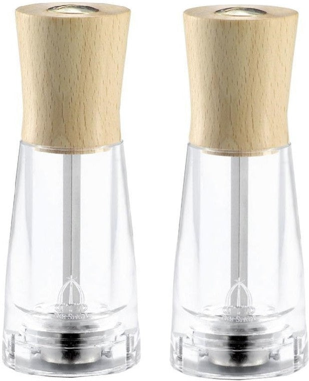 Tre Spade - 15 cm Light Beech Wood & Acrylic Resin Base Pepper Mill, Pack of 2 - 43669