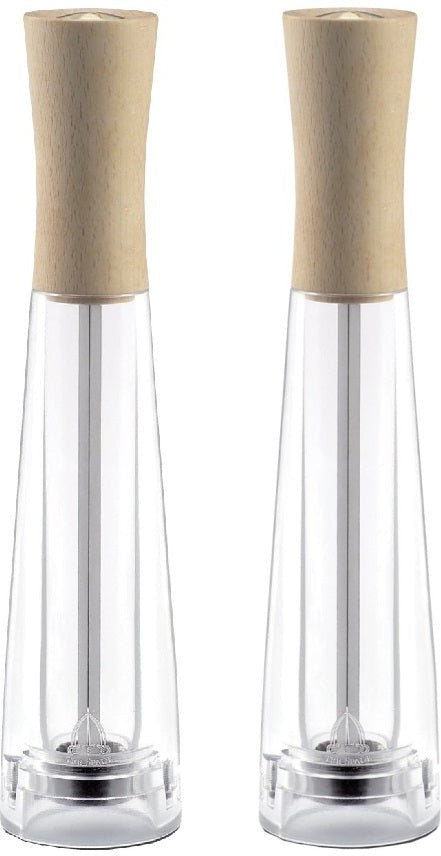 Tre Spade - 26 cm Light Beech Wood & Acrylic Resin Base Pepper Mill, Pack of 2 - 43673