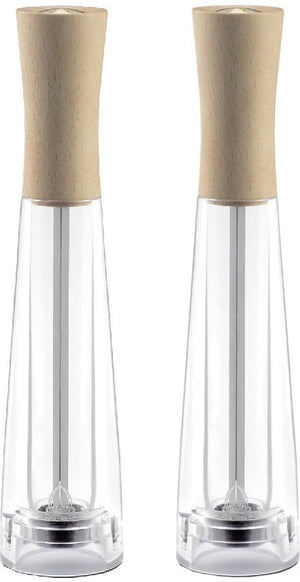 Tre Spade - 26 cm Light Beech Wood & Acrylic Resin Base Pepper Mill, Pack of 2 - 43673