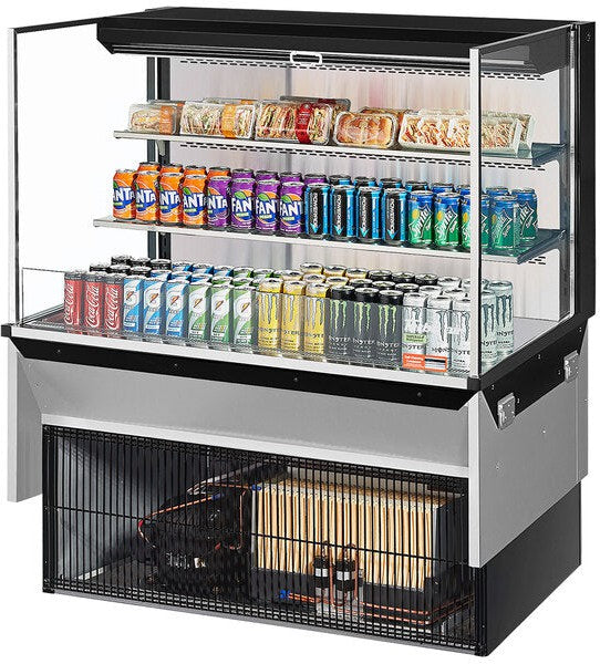 Turbo Air - 46.75" Black Drop-In Refrigerated Open Display Case Merchandiser with 2 Shelves and Glass Side Panel - TOM-48L-UF-B-3SIN