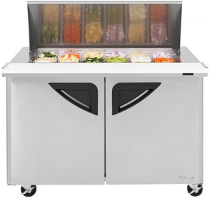 Turbo Air - 48" Mega Top Dual Sided Refrigerated Sandwich Prep Table with 2 Doors - TST-48SD-18-N