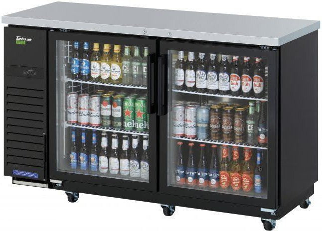 Turbo Air - 61" Narrow Back Bar Cooler with 2 Black Glass Doors - TBB-24-60SGD-N