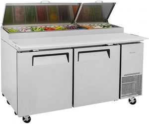 Turbo Air - 67" Super Deluxe Refrigerated Pizza Prep Table with 2 Solid Doors - TPR-67SD-N