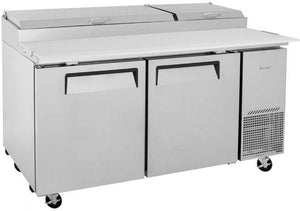 Turbo Air - 67" Super Deluxe Refrigerated Pizza Prep Table with 2 Solid Doors - TPR-67SD-N