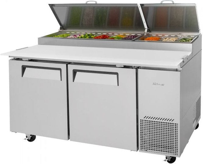 Turbo Air - 67" Super Deluxe Refrigerated Pizza Prep Table with 2 Solid Doors - TPR-67SD-N