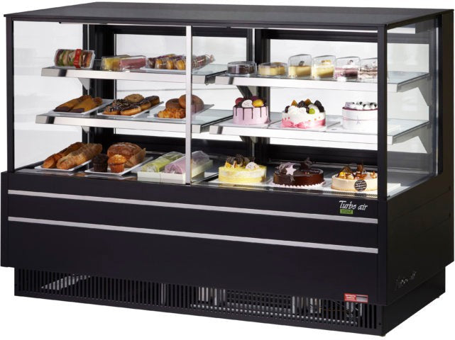 Turbo Air - 72" Black Flat Glass Refrigerated and Dry Two Section Bakery Display Case - TCGB-72UF-CO-B-N