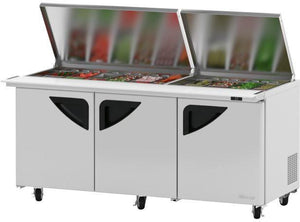 Turbo Air - 72" Mega Top Refrigerated Sandwich Prep Table with Flat Lid and 3 Doors - TST-72SD-30-N-FL