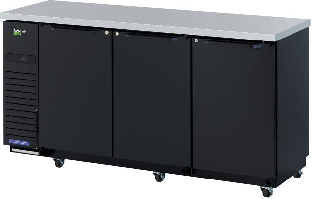 Turbo Air - 73" Narrow Back Bar Cooler with 3 Black Solid Doors - TBB-24-72SBD-N6