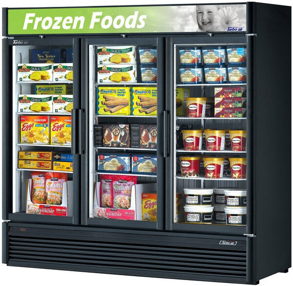 Turbo Air - 78" Black 3 Swing Glass Door Merchandising Freezer - TGF-72SDB-N