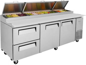 Turbo Air - 93" Pizza Prep Table with 2 Doors and 2 Drawers - TPR-93SD-D2-N