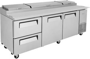 Turbo Air - 93" Pizza Prep Table with 2 Doors and 2 Drawers - TPR-93SD-D2-N