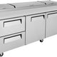 Turbo Air - 93" Pizza Prep Table with 2 Doors and 2 Drawers - TPR-93SD-D2-N