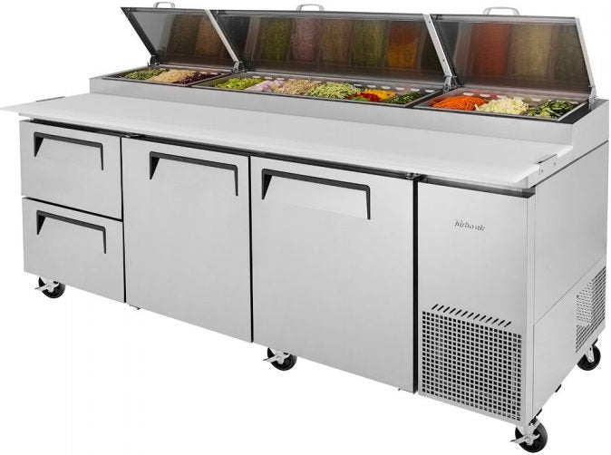 Turbo Air - 93" Pizza Prep Table with 2 Doors and 2 Drawers - TPR-93SD-D2-N