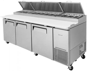 Turbo Air - 93" Super Deluxe Refrigerated Pizza Prep Table with 3 Solid Doors - TPR-93SD-N