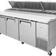 Turbo Air - 93" Super Deluxe Refrigerated Pizza Prep Table with 3 Solid Doors - TPR-93SD-N