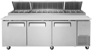 Turbo Air - 93" Super Deluxe Refrigerated Pizza Prep Table with 3 Solid Doors - TPR-93SD-N