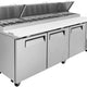 Turbo Air - 93" Super Deluxe Refrigerated Pizza Prep Table with 3 Solid Doors - TPR-93SD-N