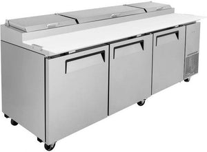 Turbo Air - 93" Super Deluxe Refrigerated Pizza Prep Table with 3 Solid Doors - TPR-93SD-N