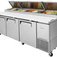 Turbo Air - 93" Super Deluxe Refrigerated Pizza Prep Table with 3 Solid Doors - TPR-93SD-N