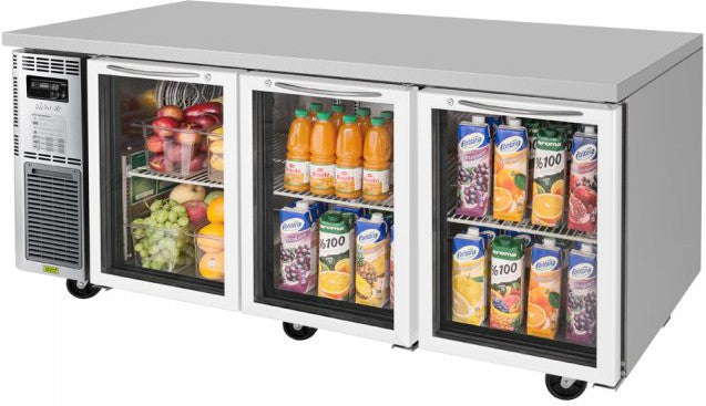 Turbo Air - J Series 72" Undercounter Refrigerator with Side Mounted Compressor with 3 Glass Doors - JUR-72-G-N