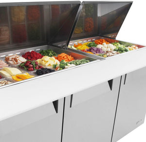 Turbo Air - M3 Series 72" Mega Top Stainless Steel Refrigerated Sandwich Prep Table with 3 Doors - MST-72-30-N