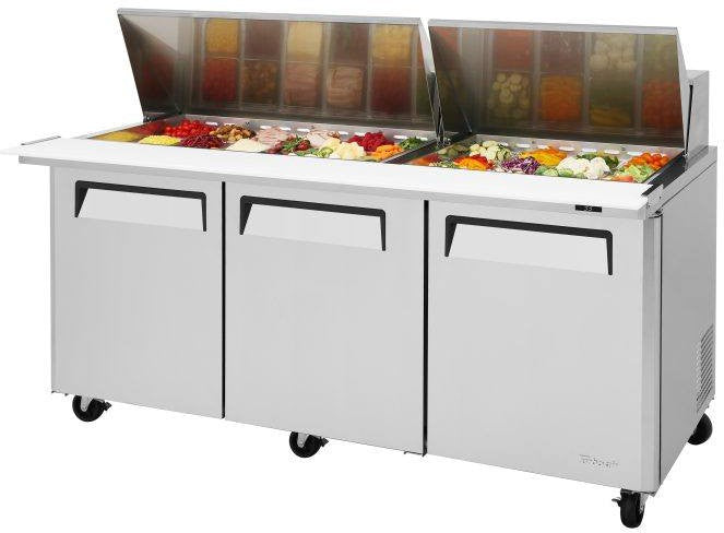 Turbo Air - M3 Series 72" Mega Top Stainless Steel Refrigerated Sandwich Prep Table with 3 Doors - MST-72-30-N