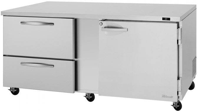 Turbo Air - PRO Series 72.6" Undercounter Refrigerator with 2 Drawers and 1 Right Hinged Door - PUR-72-D2R-N