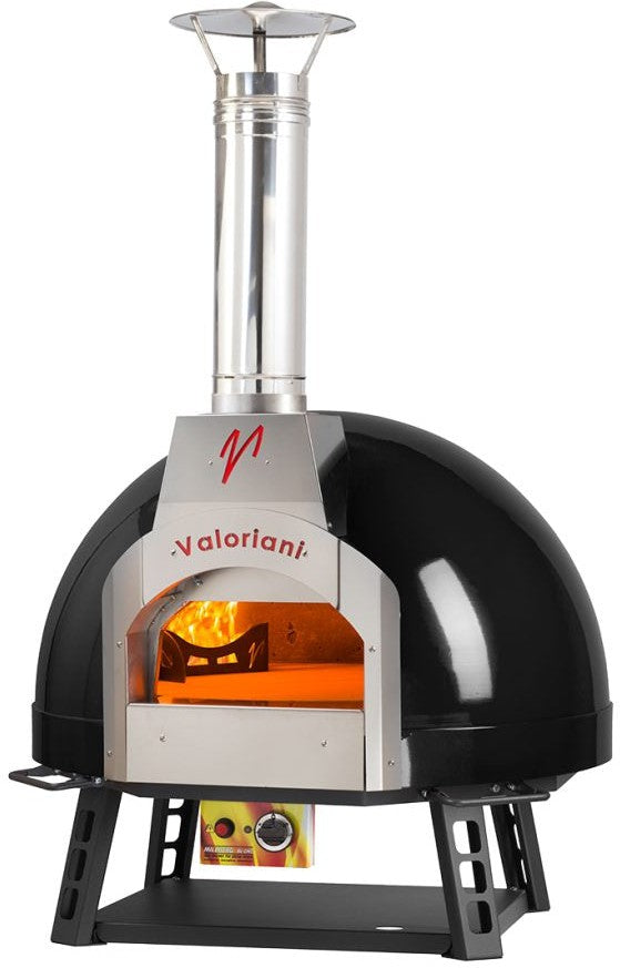 Valoriani - Baby 75 Wood & Gas Fired Pizza Oven with Black Metal Dome, Stand, and Casters - 48142