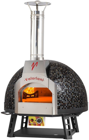 Valoriani - Baby 75 Wood & Gas Fired Pizza Oven with Mix Black Mosaic Metal Dome - 48137